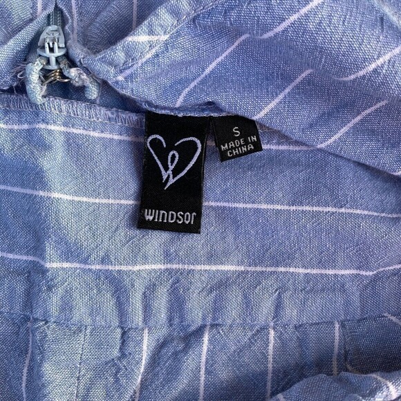 Windsor Blue Striped Summer Tie Spaghetti Strap Dress Sz Small - Picture 2 of 8